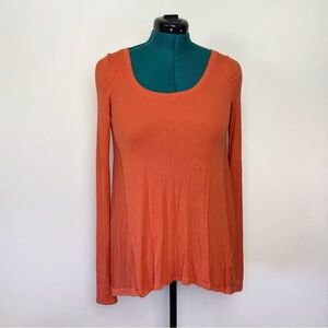 Free People Orange Long Sleeve Scoop Neck Tunic Top Small Boho Casual Fall Basic